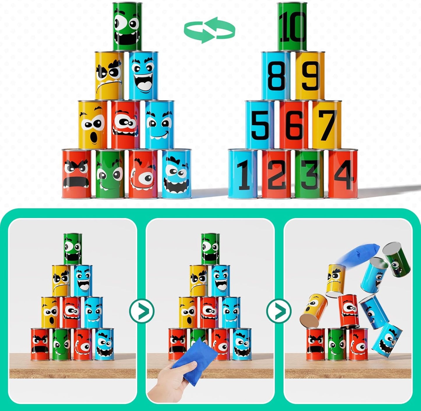 58PCS Carnival Games Combo Set, Dart Board Knock Down Can Bean Bag Toss Game Party Indoor Outdoor Birthday Party Fall Festival Field Day for Kids Adults Yard Plastic Cones Outside Games