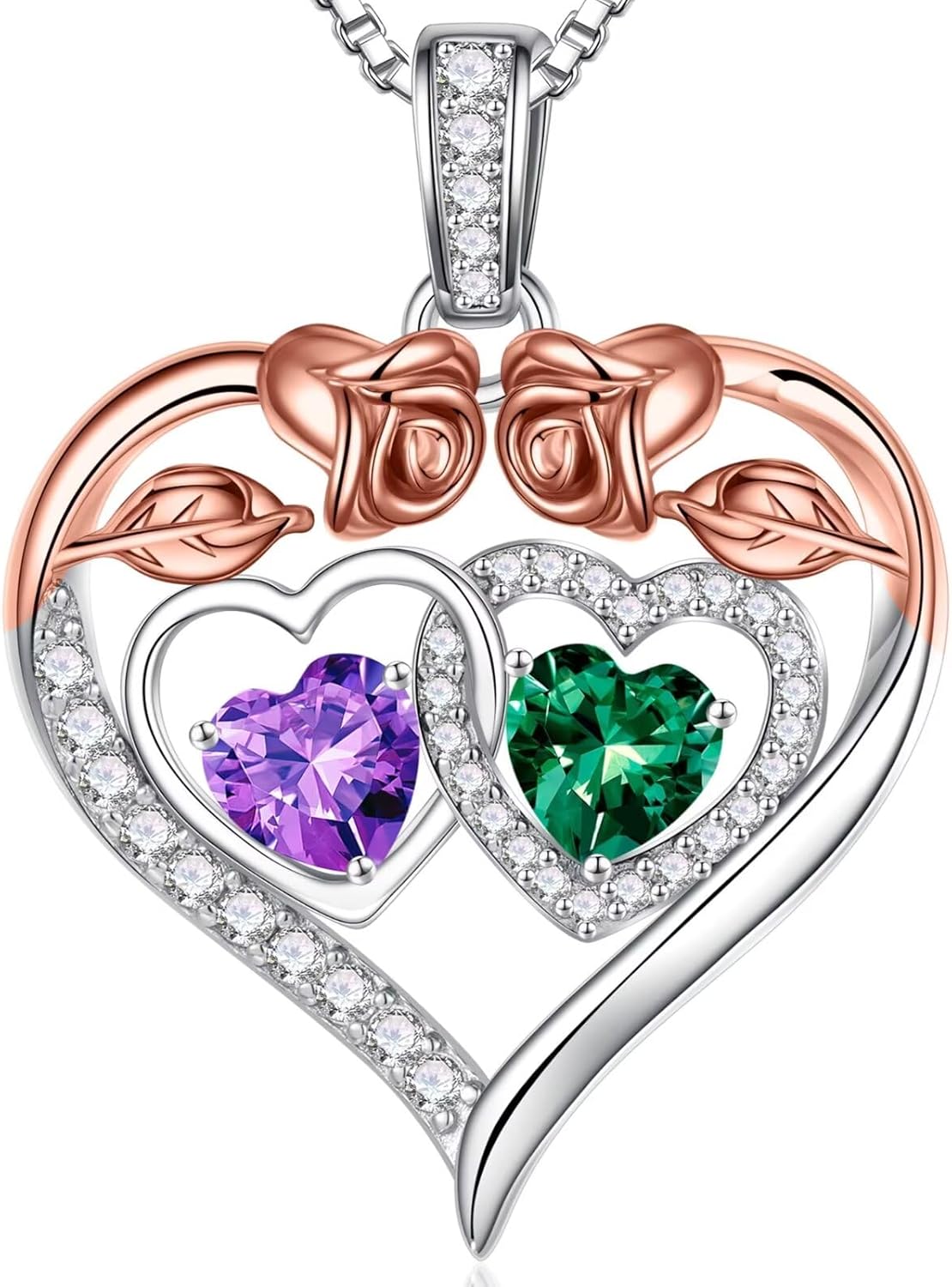 Iefil Double Birthstone Necklace Gifts for Wife Girlfriend Her Women, Birthstone Jewelry Gemstone Valentines Birthday Gifts for Her Women Wife Mom Grandma