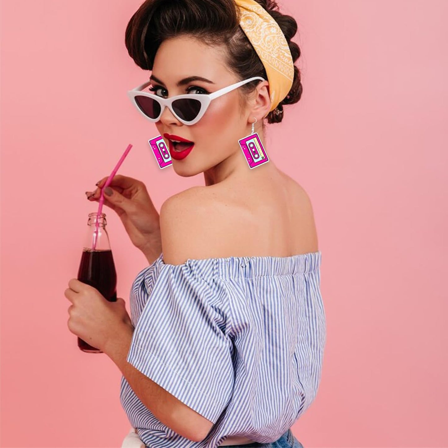 80s 90s Retro Cassette Tape Neon Earrings for Women Acrylic Radio Earring Set for 80s 90s Accessories Cosplay Party Jewelry Gifts