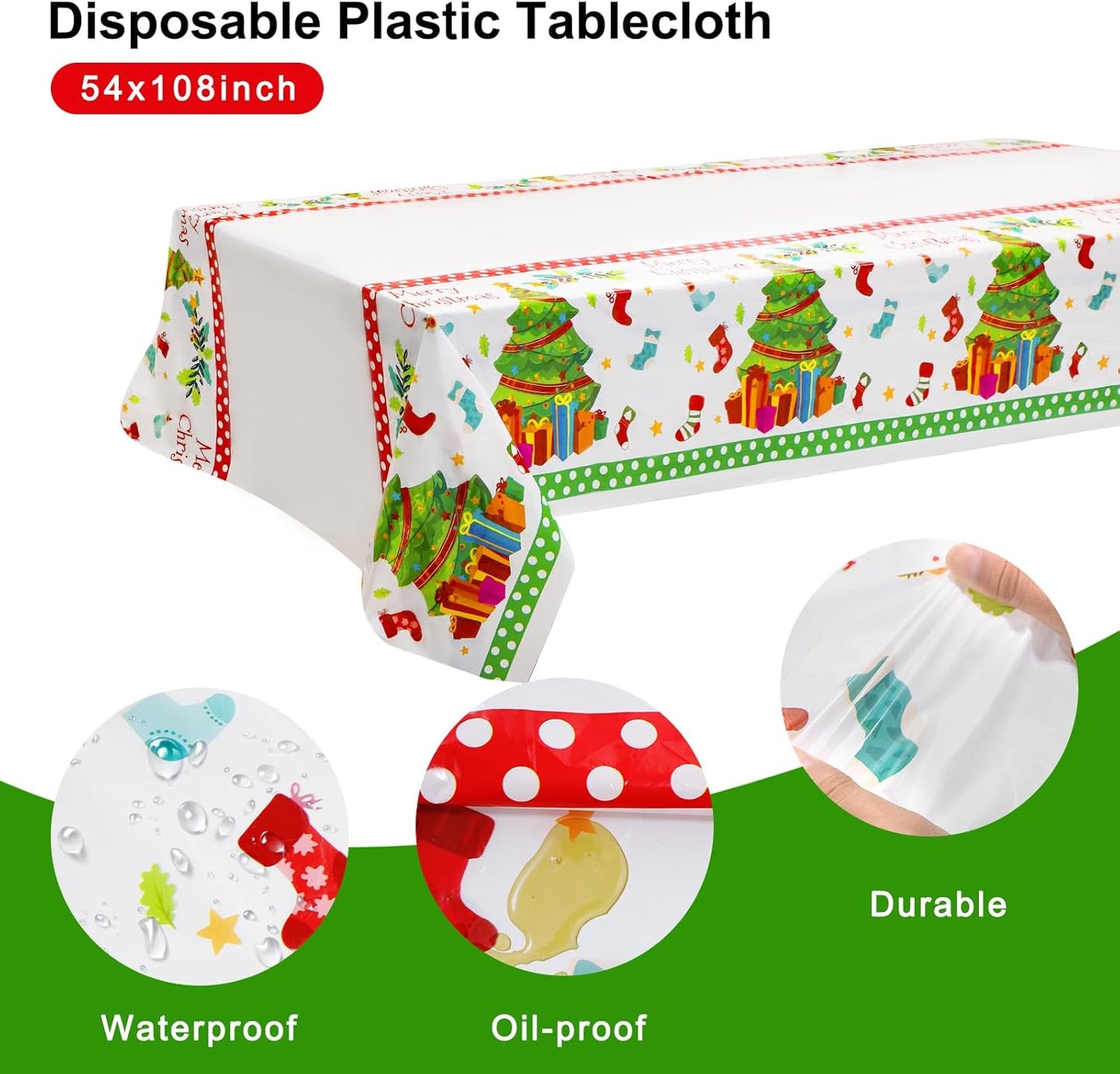 Festiva 176Pcs Christmas Plastic Plates Heavy Duty- Christmas disposable Dinnerware Set-include 50Plates 25Plastic Silverware 25Cups 25Holly Berry Napkins