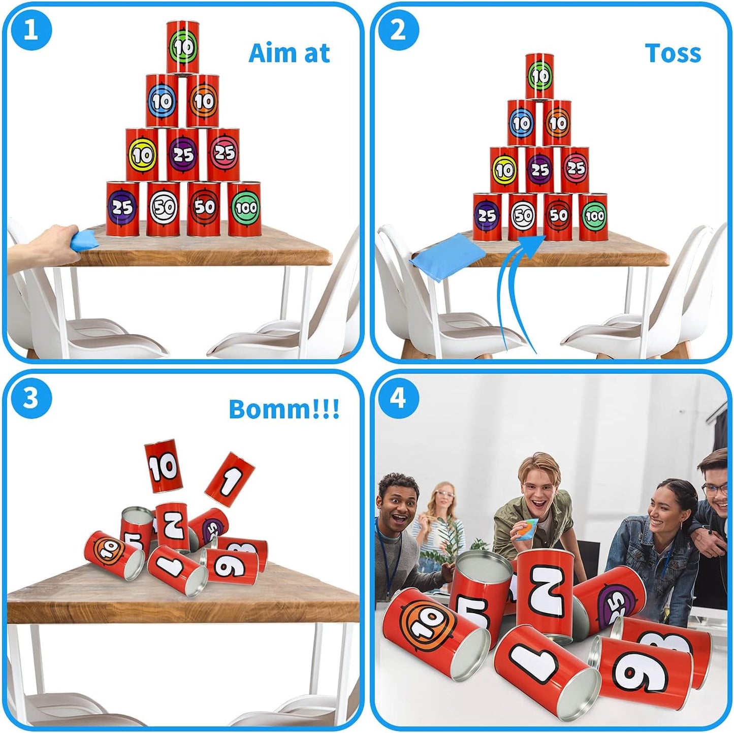 JOYIN 13 Pcs Carnival Party Bean Bag Toss Game, Sturdy Knockdown Can, Birthday Easter Party, Family, Best Outdoor and Indoor Games, Easter Egg Hunt for Classroom Gifts (Number Style)