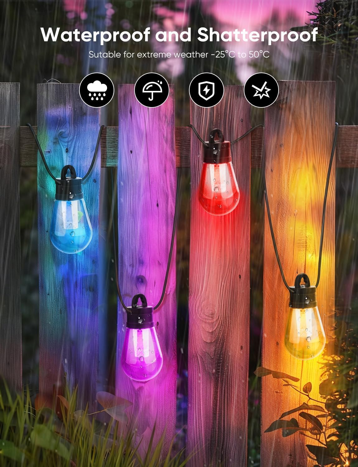 APPECK Smart Outdoor String Lights, 100ft Smart RGBW Outdoor Patio Lights with 30 LED Bulbs, Extendable, 111 Scene Modes, IP65 Waterproof Lighting for Outside, Halloween Decor, Compatible with Alexa