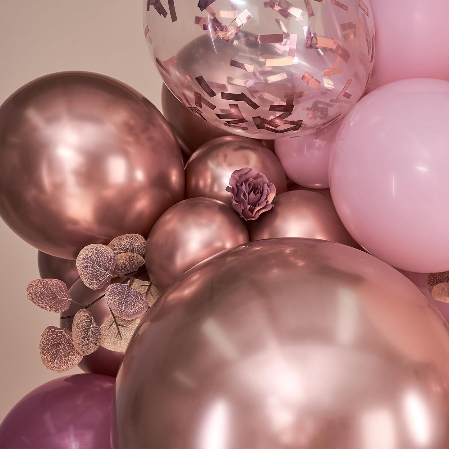 PartyWoo Dusty Rose Balloon Arch Kit, 140 pcs Pink Balloon Garland Kit, Rose Gold Balloons, Metallic Balloons for Dusty Pink Birthday Decorations Women, Bridal Shower, Wedding, Bachelorette Party