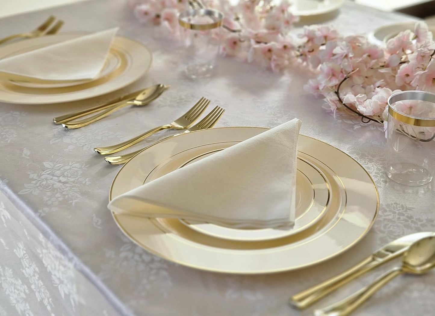 " OCCASIONS " 40 Plates Pack, Heavyweight Disposable Wedding Party Plastic Plates (6.25'' Dessert/Bread Plate, Ivory & Gold Rim)