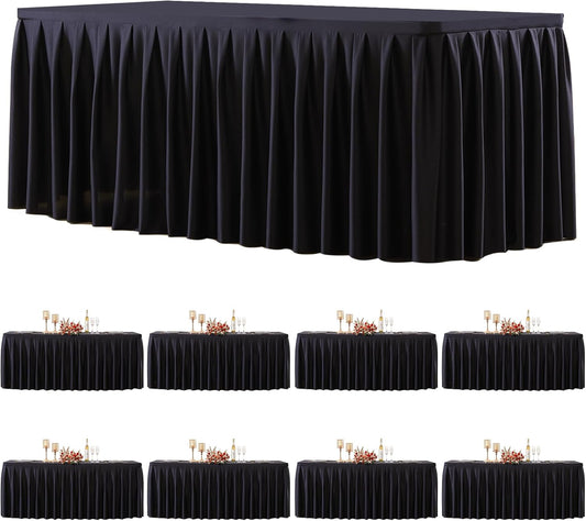 8 Pack Black Rectangle Tablecloth 6 FT Stretch Spandex Fitted Table Cloth for 6 Foot Rectangle Tables Banquet Tablecloths Wrinkle Free Table Cover Stitch Ruffle Table Skirt for Party Wedding Birthday