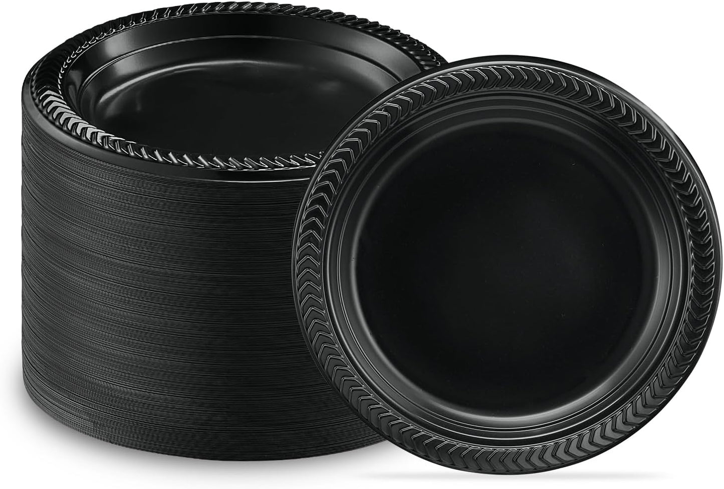 PLASTICPRO 400 PCS Black Plastic Plates Light Weight 6 Inch Plastic Dessert Plates Black Plates Disposable for Party and Wedding