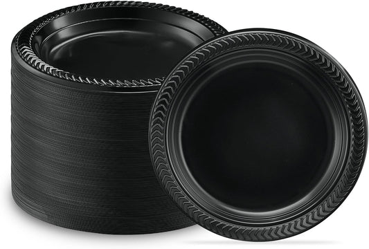 PLASTICPRO 400 PCS Black Plastic Plates Light Weight 6 Inch Plastic Dessert Plates Black Plates Disposable for Party and Wedding
