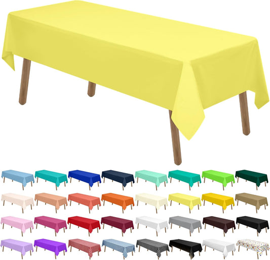 Light Yellow Plastic Tablecloths 2 Pack Disposable Table Covers 54 x 108 Inch Bridal Shower Party Tablecovers PEVA Table Cloths for BBQ Picnic Birthday Wedding Parties and 8 ft Rectangle Table Use