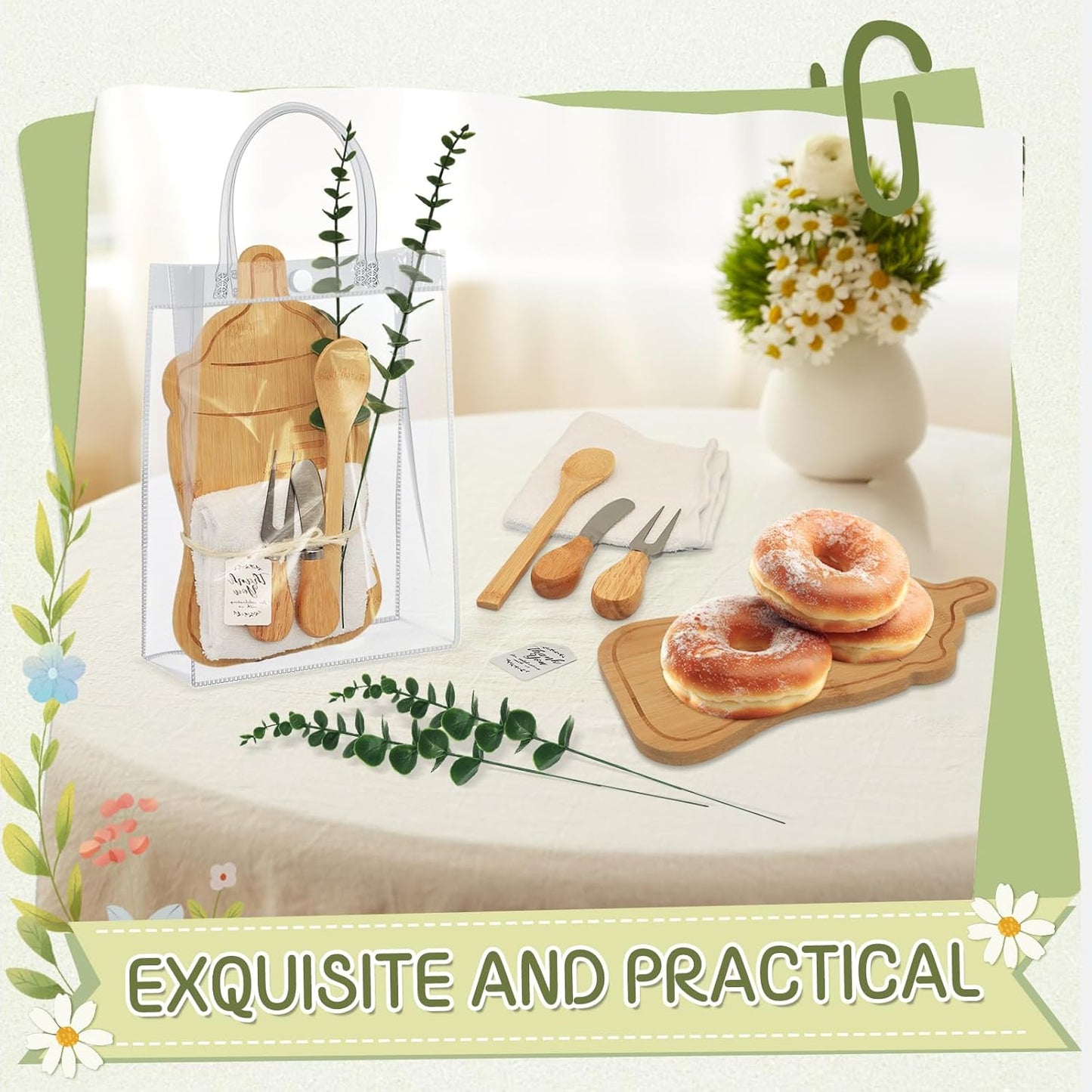 AZEAM 55Pcs Baby Shower Prizes for Game Winners, Bridal Shower Prizes with 6 Sets Bottle Cheese Board Spoon Fork Butter Knife Towel Card Plastic Bag Branch, Wedding Shower Favors for Guests