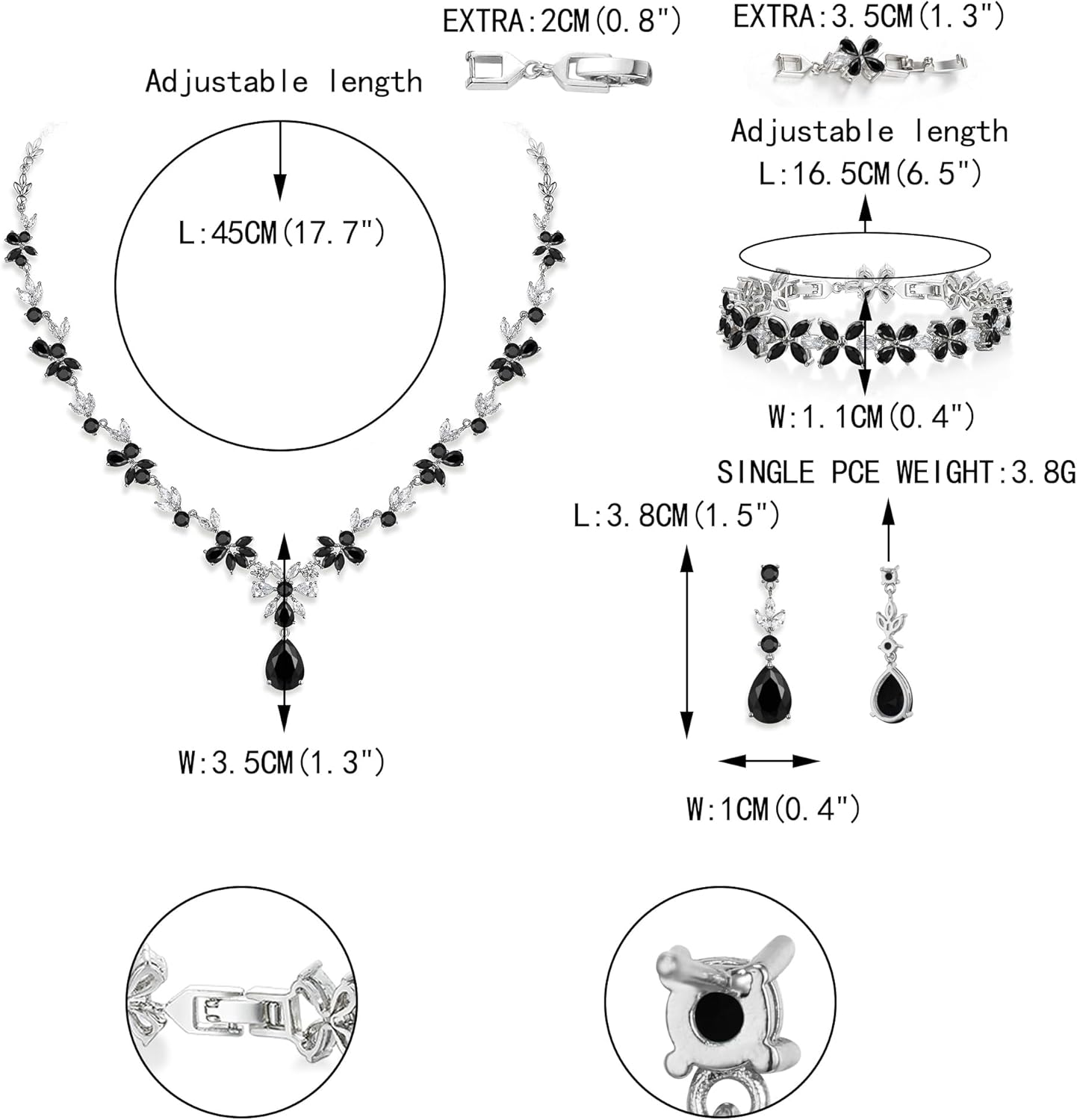 EVER FAITH Bridal Jewelry Set for Bride Bridesmaid, Flower Leaf Teardrop Cubic Zirconia Necklace Dangle Earrings Bracelet Sets Wedding Party for Women