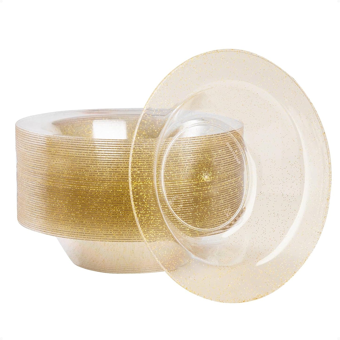 Goodluck 50 Pack Gold Glitter Plastic Bowls, 12oz Disposable Soup Bowls, Heavy Duty Dessert Bowls for Weddings, Parties, Dinners, Catering, Christmas and Everyday Use