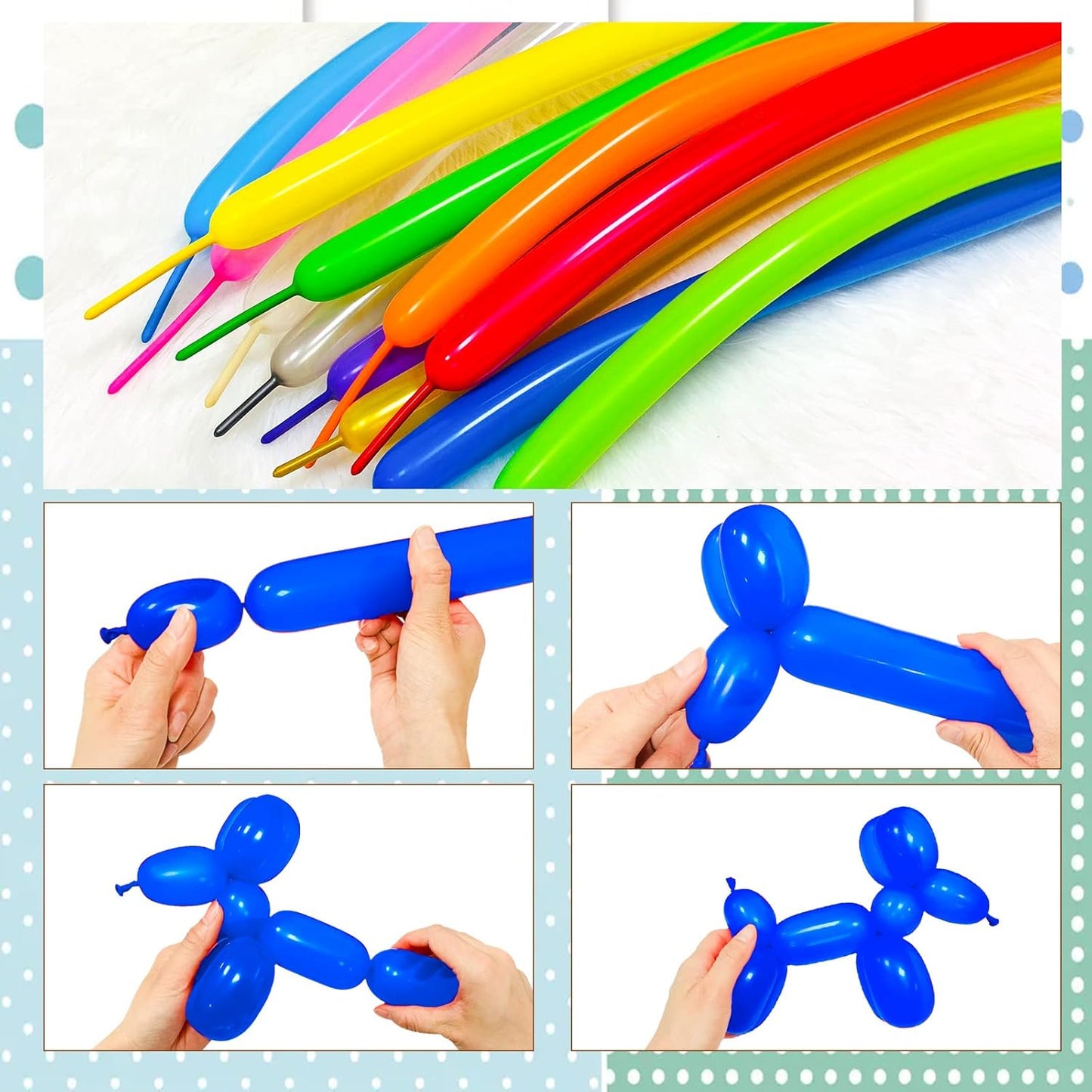 Blue Long Skinny Balloons，Blue Balloons Shiny Thick Latex,Blue 260 Long Balloons for Balloon Animals,Dark Blue 260 Balloons