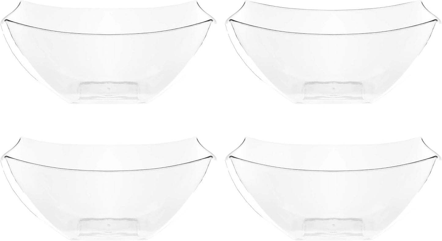 PLASTICPRO Disposable Square Serving Bowls, Party Snack or Salad Bowl, Plastic Clear or White Pack of 4 (8 OUNCE, Clear)