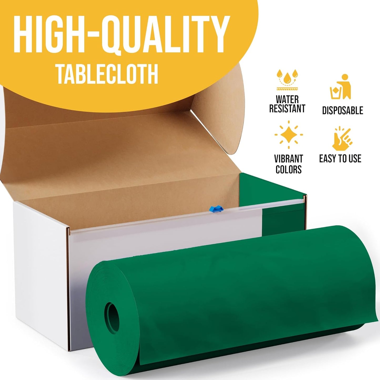 Party Solids 54 Inch X 300 Feet Emerald Green Plastic Table Cover Roll in A Cut - to - Size Box with Convenient Slide Cutter. Cuts Up to 36 Rectangle 8 Feet Plastic Disposable Tablecloths
