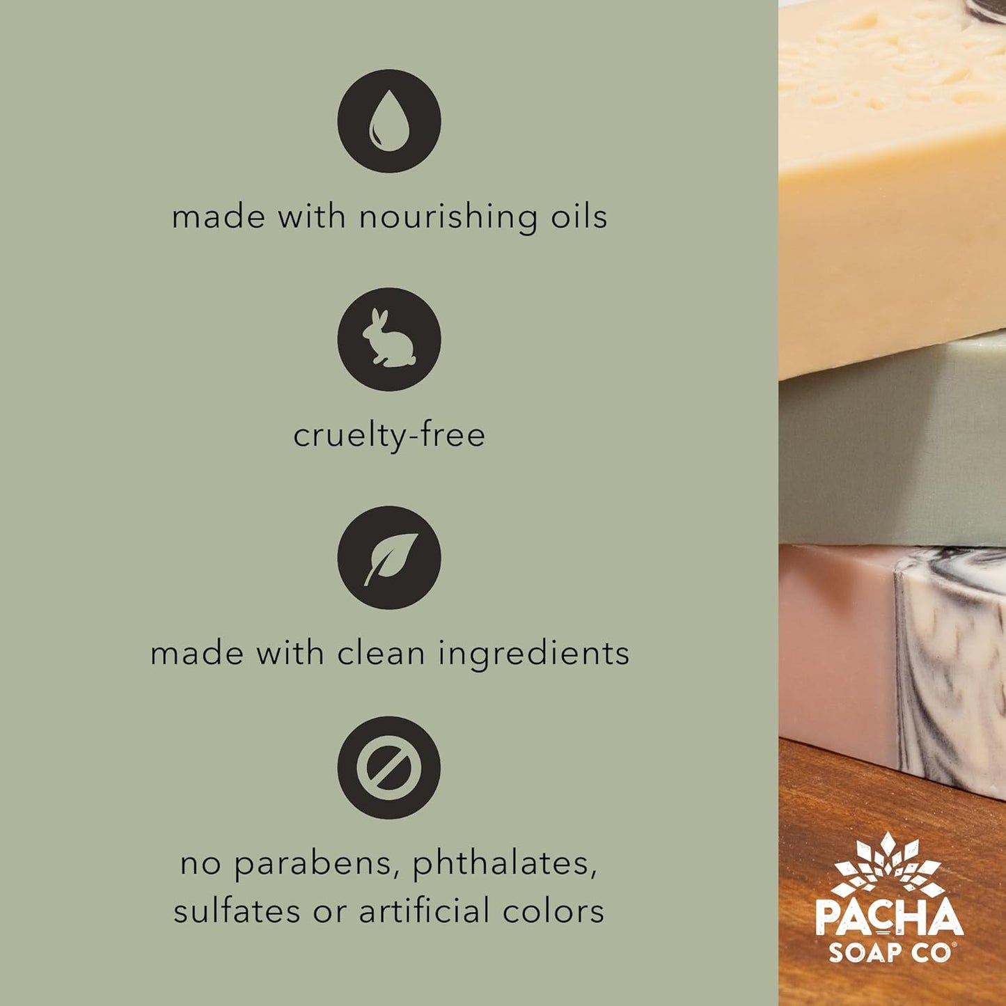 Pacha Soap Co. Bar Soap, Santal & Amber, 4 oz, 3-Pack (20 oz Total) - Premium, Hydrating, Moisturizing, Face Wash, Hand Cleanser, Body Wash, Handcrafted in the USA