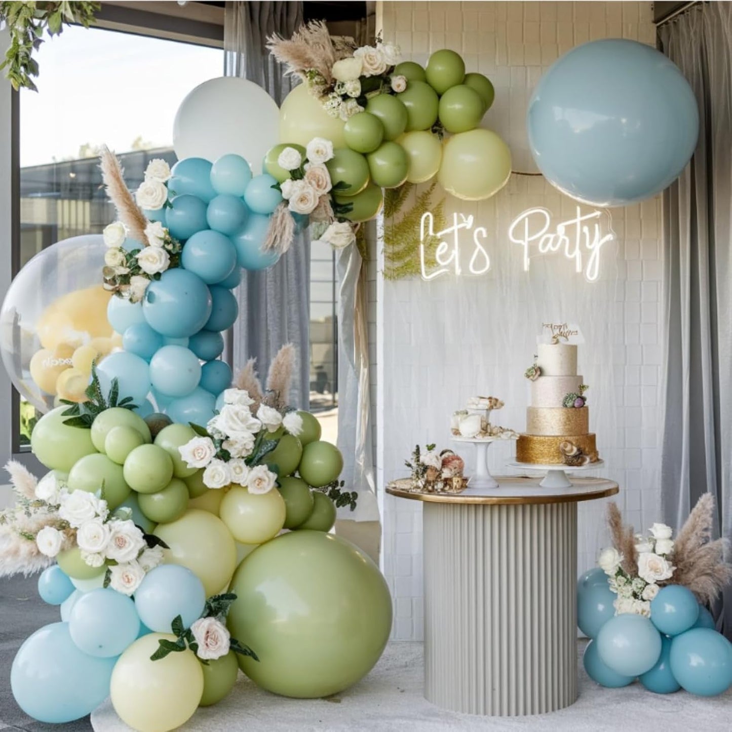 Dusty Blue Balloon Arch Kit with 18/12/10/5 inch Dusty Blue, Green, White Gold Latex Balloons for Birthday, Baby Shower, Wedding, Anniversary, Boho Bridal Party Decorations