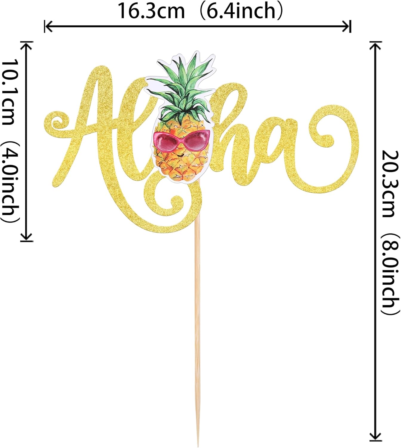 1 Pack Aloha Cake Topper Glitter Pineapple Summer Hawaiian Cake Pick Tropical Cake Decorations for Summer Baby Shower Aloha Hawaiian Theme Birthday Party Supplies Gold