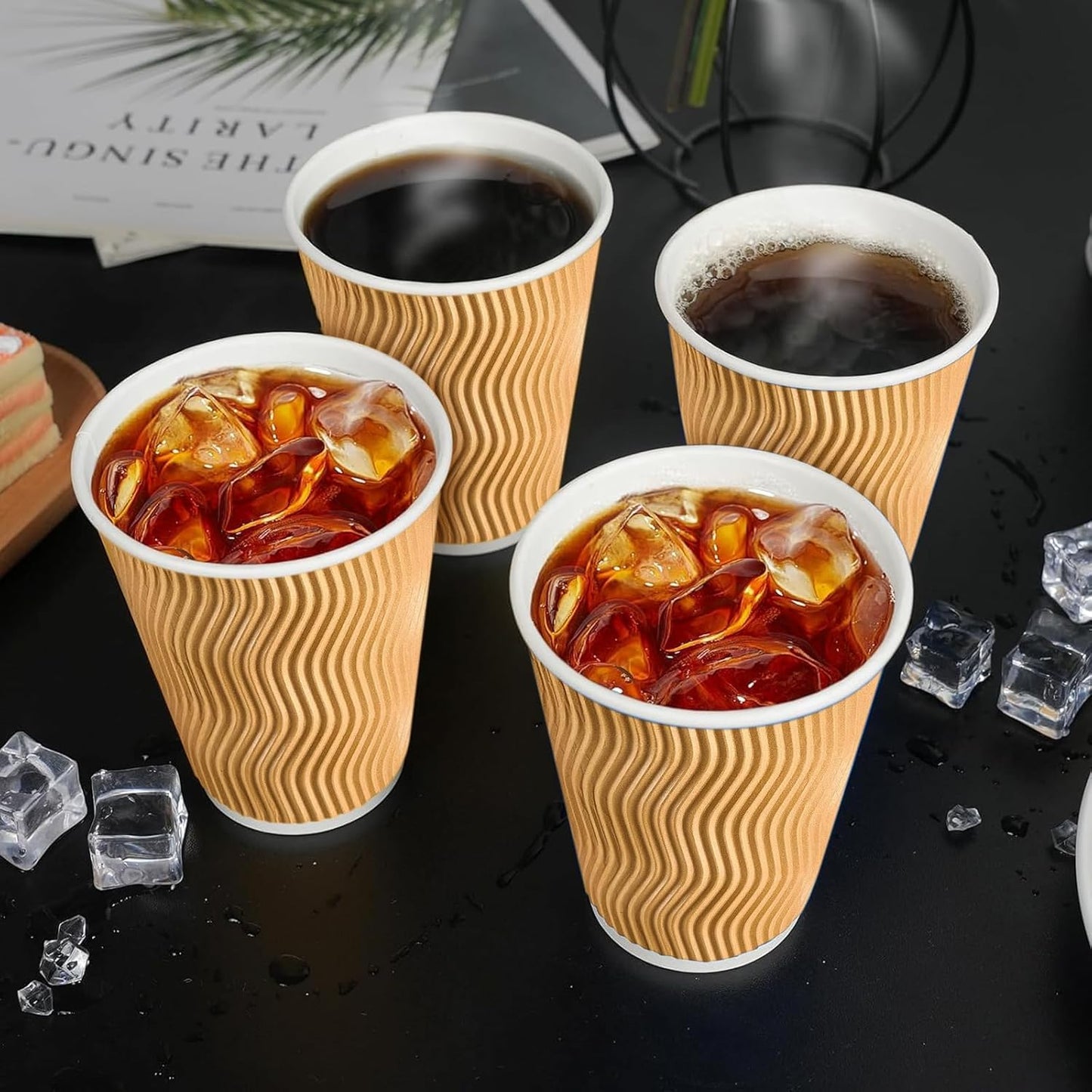 100 Pack 12 oz Disposable Paper Coffee Cups, Leak Proof Insulated Ripple Wall Hot Cups for Espresso, Coffee, Tea, Hot Chocolate, To Go Drinks (Home, Office, Cafe Bar)