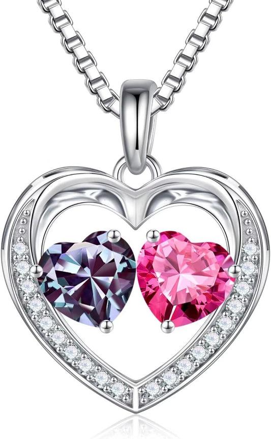 Iefil Christmas Gifts for Wife - 925 Sterling Silver Birthstone Necklace, Anniversary Birthday Gifts for Women, Stocking Stuffers for Women Wife Mom Daughter