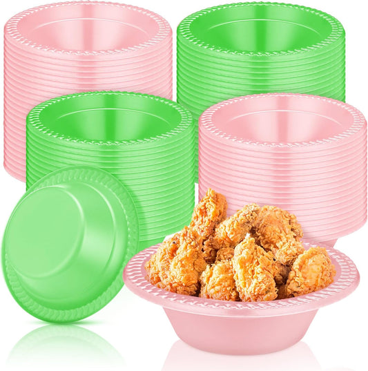 Layhit 100 Pcs Halloween Plastic Bowls 12 oz Disposable Salad Pink Green Plastic Serving Halloween Party Supplies Candy Snack Bowls for Party Picnic