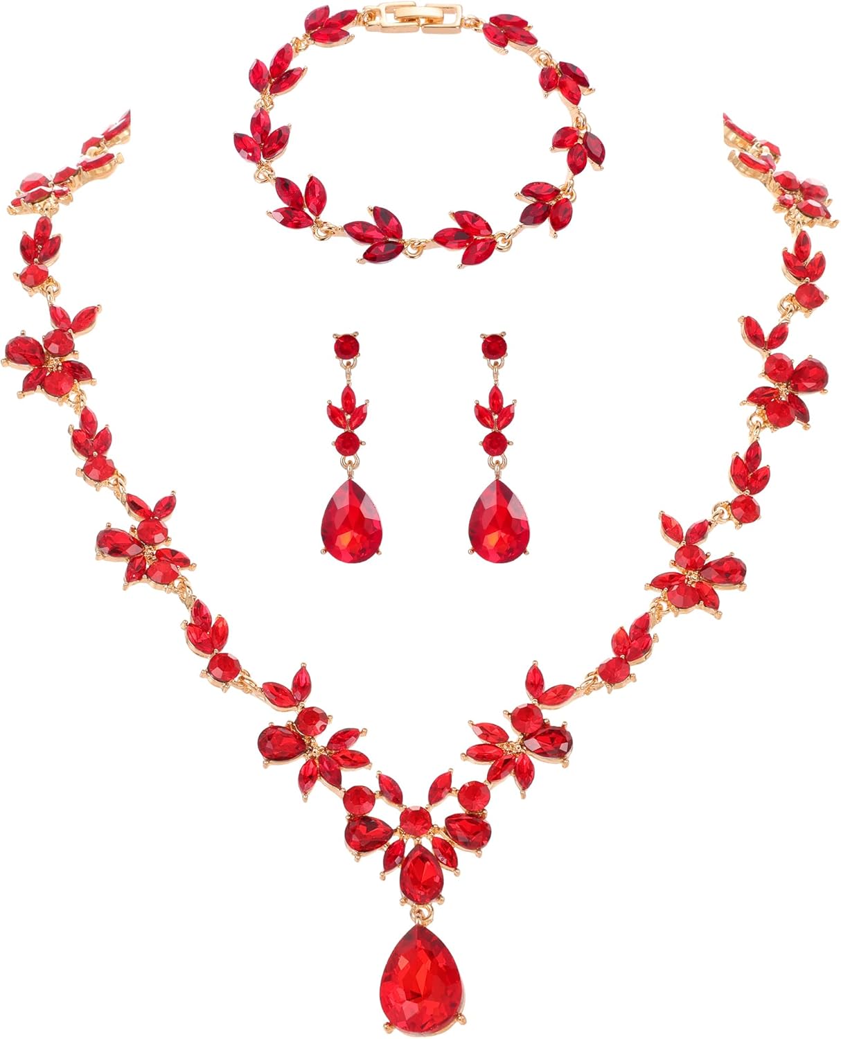 Kamirola Bridal Jewelry Set, Jewelry Set for Women, Necklace Dangle Earrings Bracelet Set, White Gold Plated (TR76)