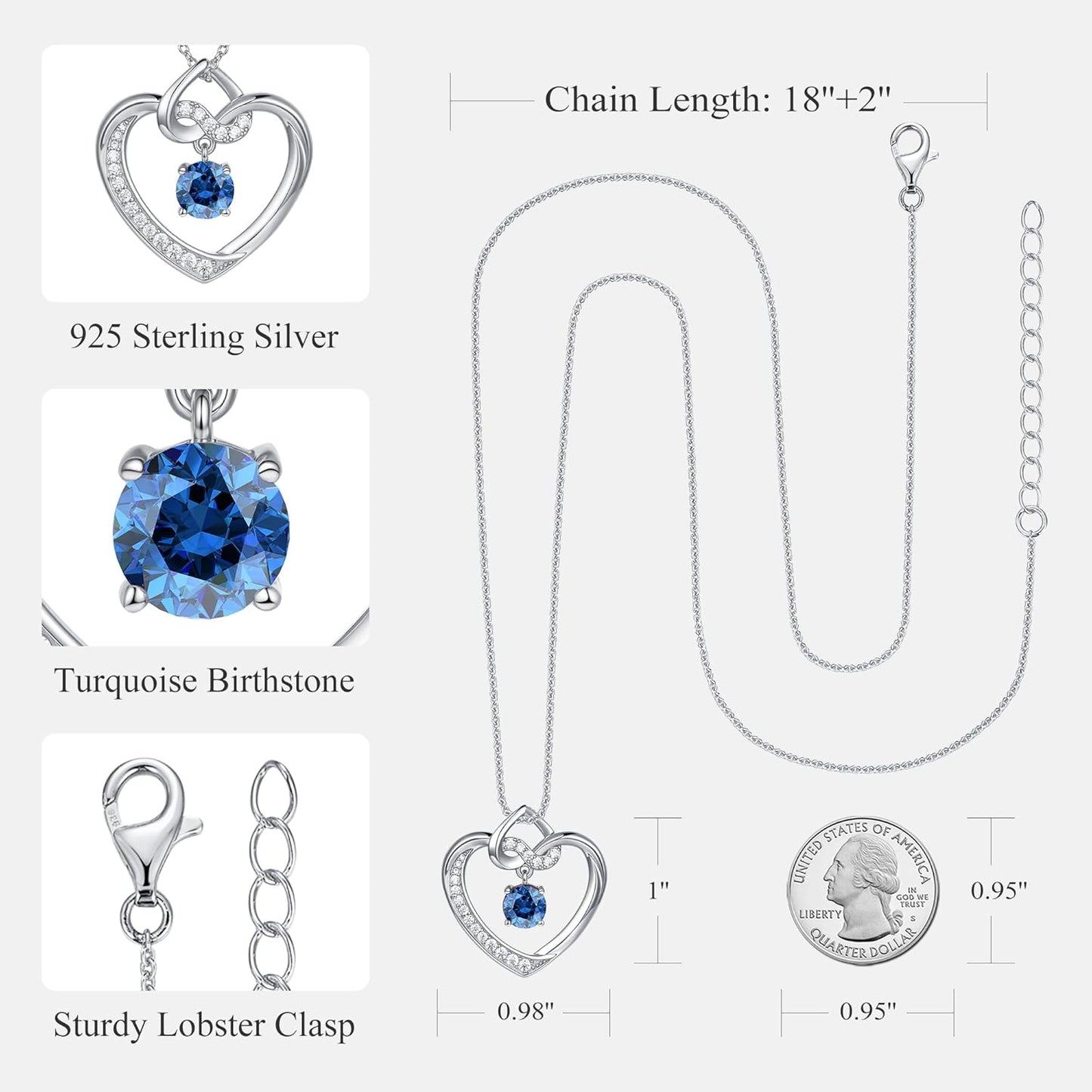 Heart Birthstone Necklaces Gifts for Women Wife, Jewelry for Women Wedding Anniversary Birthday Gifts for Wife Girlfriend Mom Christmas Valentines Gifts S925 Sterling Silver