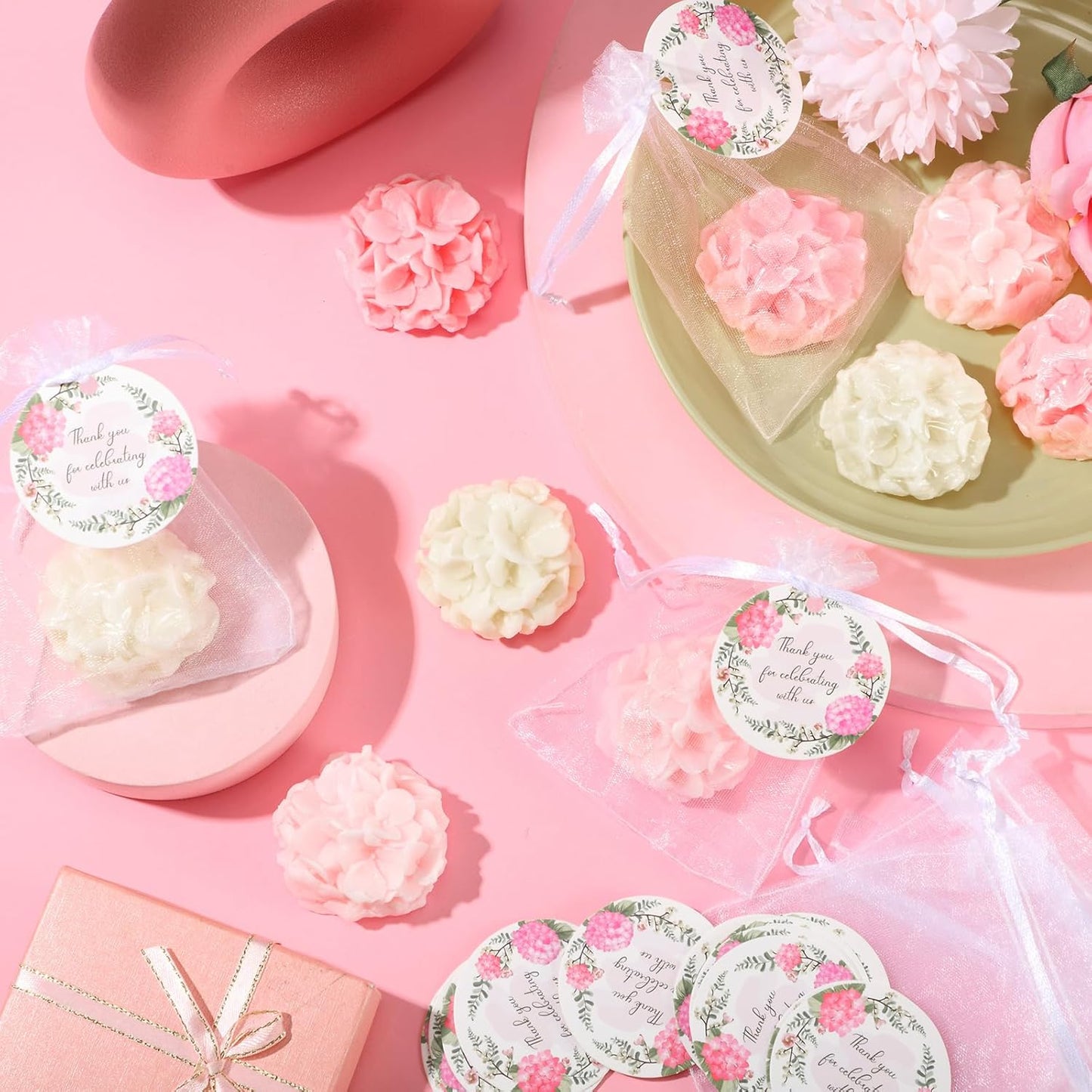 Demissle 24 Set Flower Mini Soaps for Guests Flower Soap Wedding Handmade Gift Favors Fancy Decorative with Thank You Tags for Wedding Bridal Guest Gift Party Favor(Hydrangea)