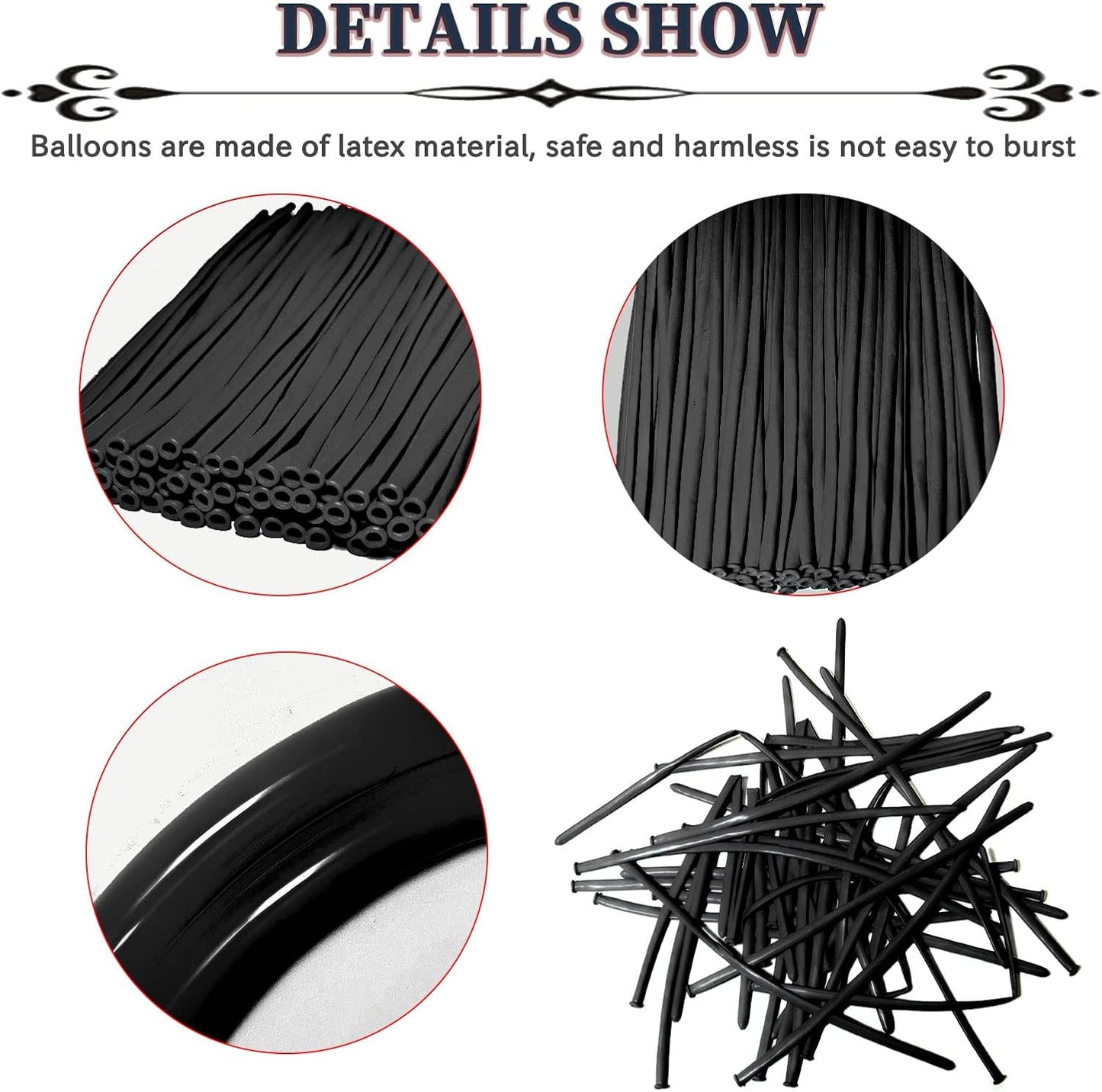 Black Long Balloons Premium 260 Twisting Balloons Animals Magic for Birthday Kids Wedding Party Supply 100pcs