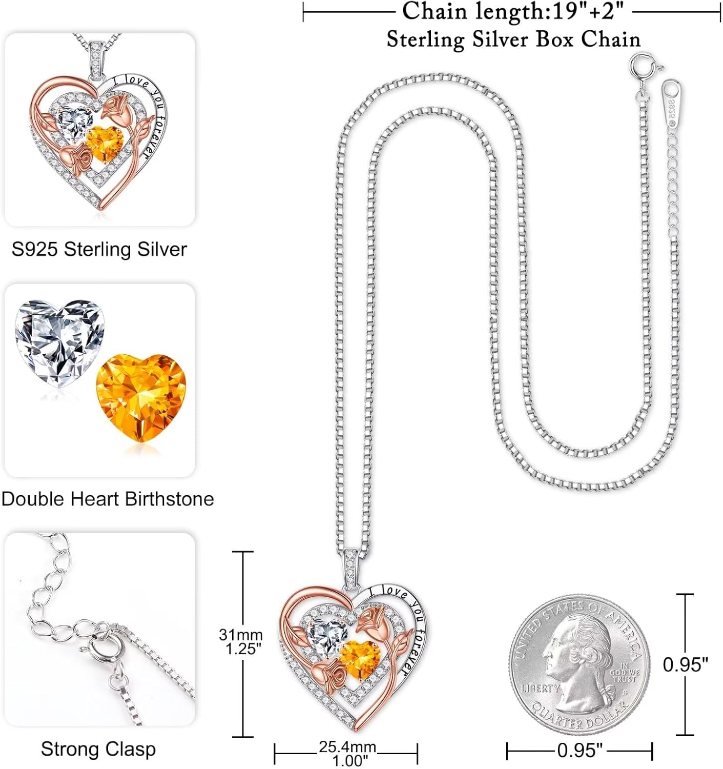 Iefil Birthstone Necklace for Women - Sterling Silver Birthstone Necklace Anniversary Birthday Gifts for Her Wife Mom Daughter