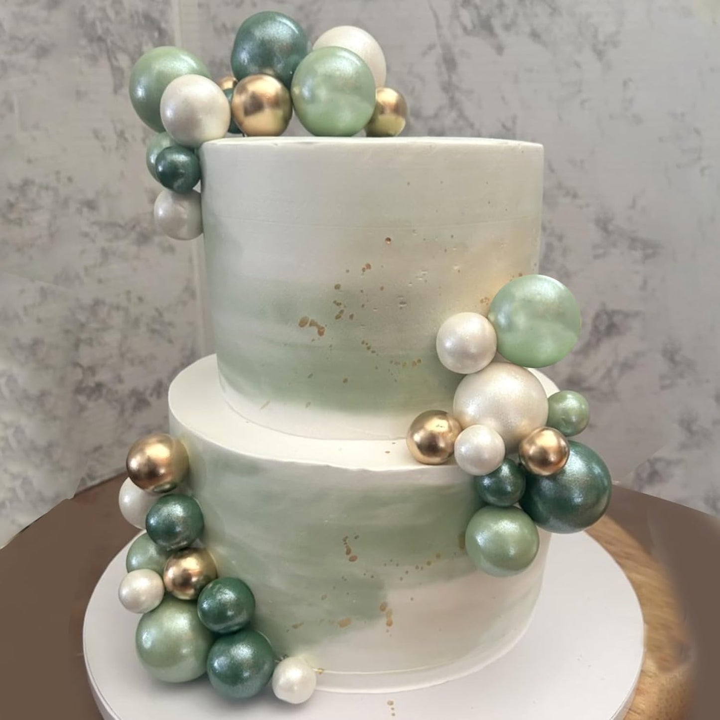 36 Pack Balls Cake Topper Decorations Foam Balloons Cake Decorations Mini Balloons Cake Toppers Balls Cake Picks for Baby Shower Wedding Anniversary Birthday Party Decorations Light Green White Gold