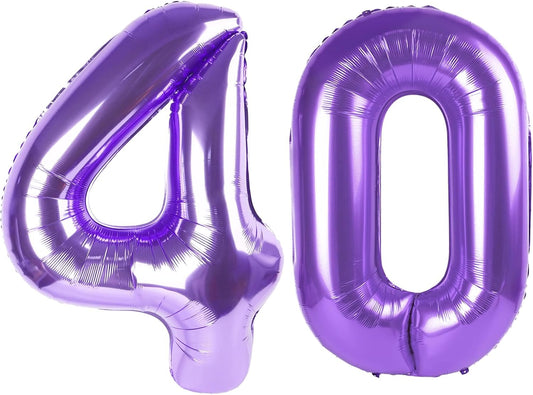 Purple Number 40 Balloon 40 inch, 40 Number Balloons, 40th Purple Birthday Decorations, 40 Year Old Girls Boys Party Supplies