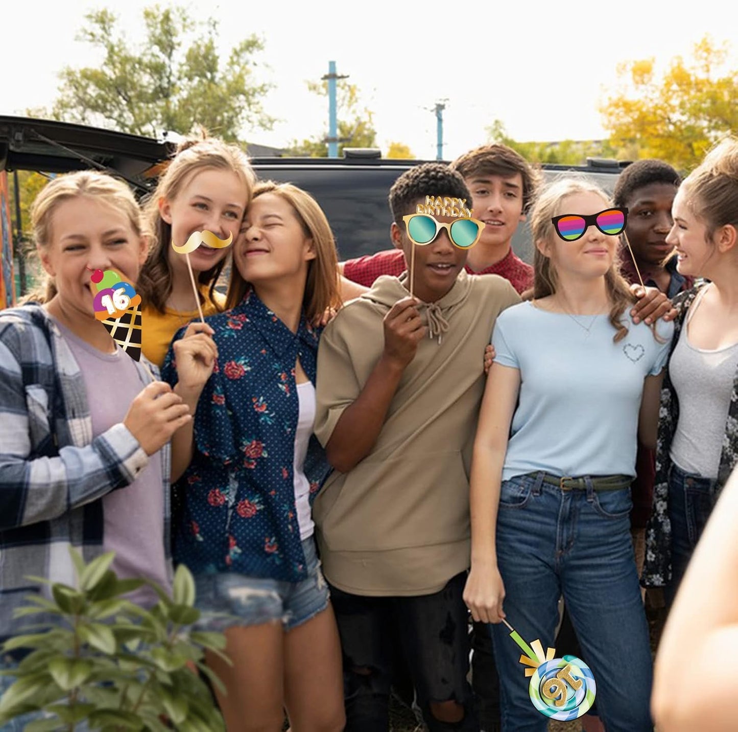 BRT Bearingshui Sweet 16 Photo Booth Props Accessories, Birthday Party Decoration, 40pcs Cardstock Photo Booth Props Kit with Sticks & Adhesive Pads