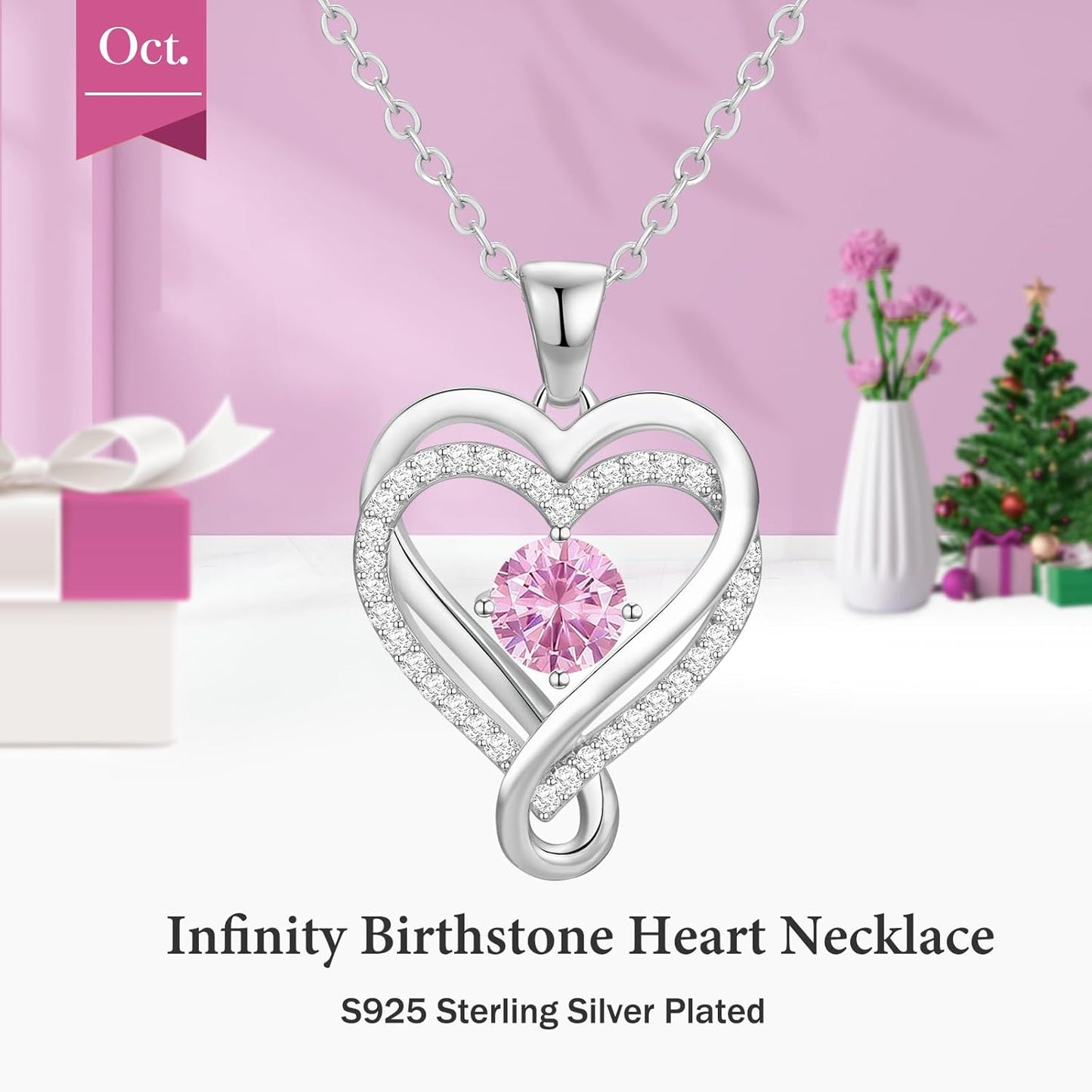 18K Rose Gold Infinity Love Heart Birthstone Necklace for Women Wife, Anniversary for Women Wife Birthday Gift for Her Girlfriend Mom Daughters, I Love You Women's Jewelry S925 Sterling Silver