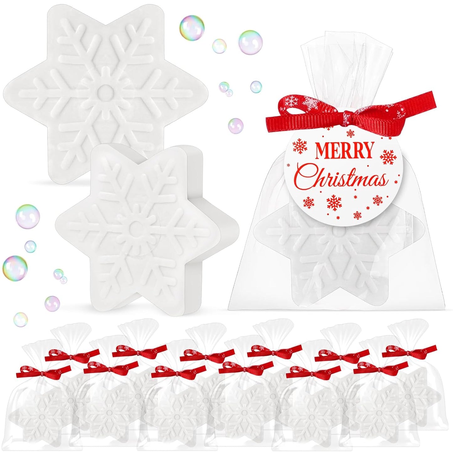 30 Set Christmas Soap Bar Gift Set Christmas Handmade Xmas Tree Santa Clause Gingerbread Snowflake Soaps Bulk Holiday Stocking Stuffer Party Favors for Bathroom(White,Snowflake)