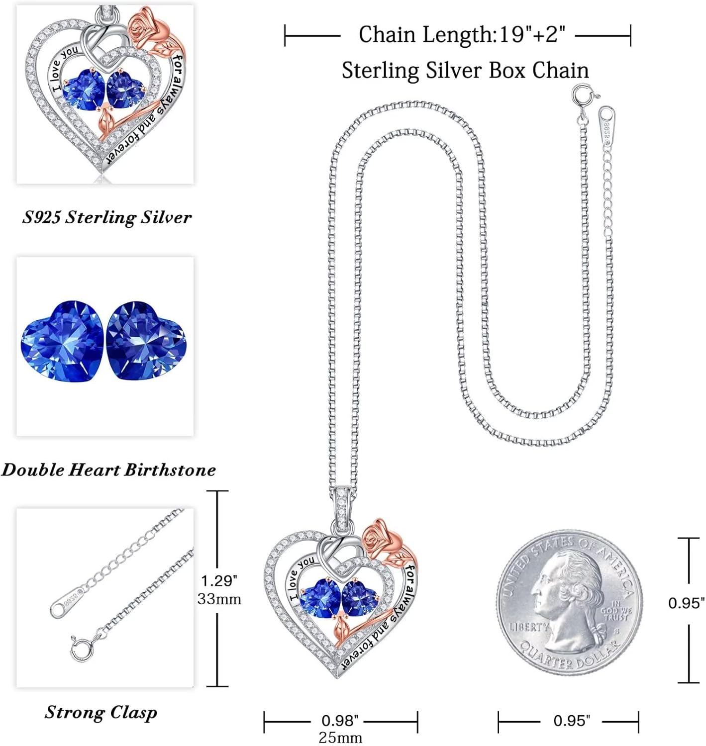 Iefil Christmas Gifts for Wife Women - 925 Sterling Silver Double Birthstone Necklace, Anniversary Birthday Gifts for Women, Jewelry Gift for Wife Girlfriend Mom Her