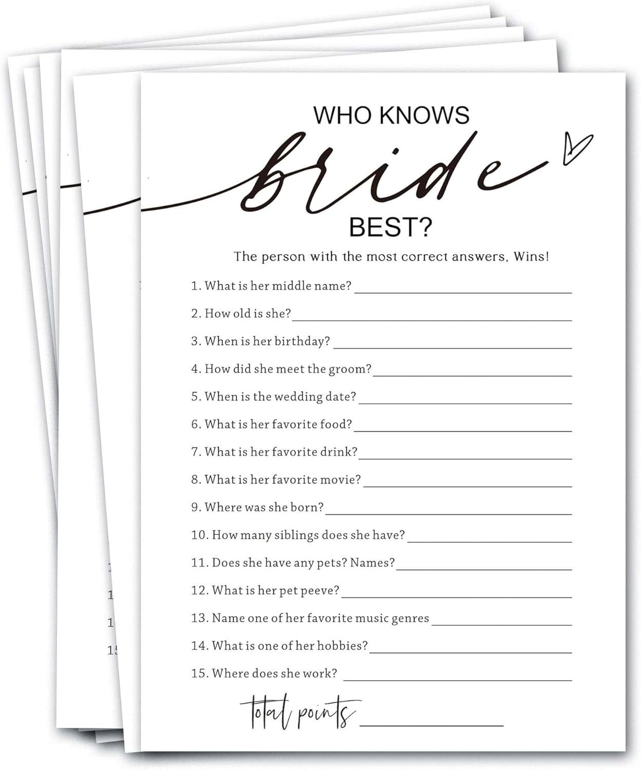 Who Knows The Bride Best Shower Game | 25 Ready-to-Play Minimalist White Quiz Cards | Fun Icebreaker for Bridal & Engagement Parties, Interactive Guest Activity - A03