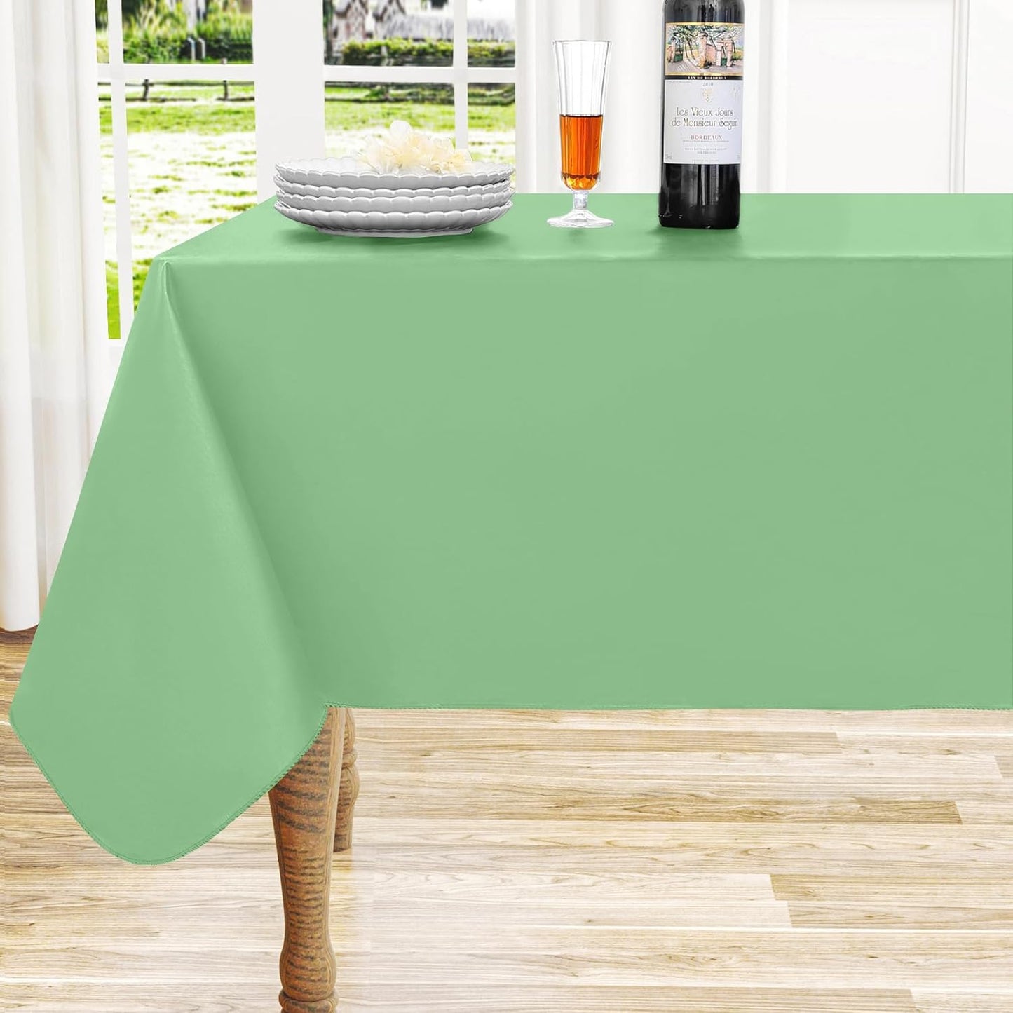 homing Rectangle Vinyl Tablecloth, Waterproof Spillproof Plastic Flannel Backed Table Cloth, Wipe Clean Table Cover for Dining, Buffet Parties and Camping (Sage Green, 54" x 78")