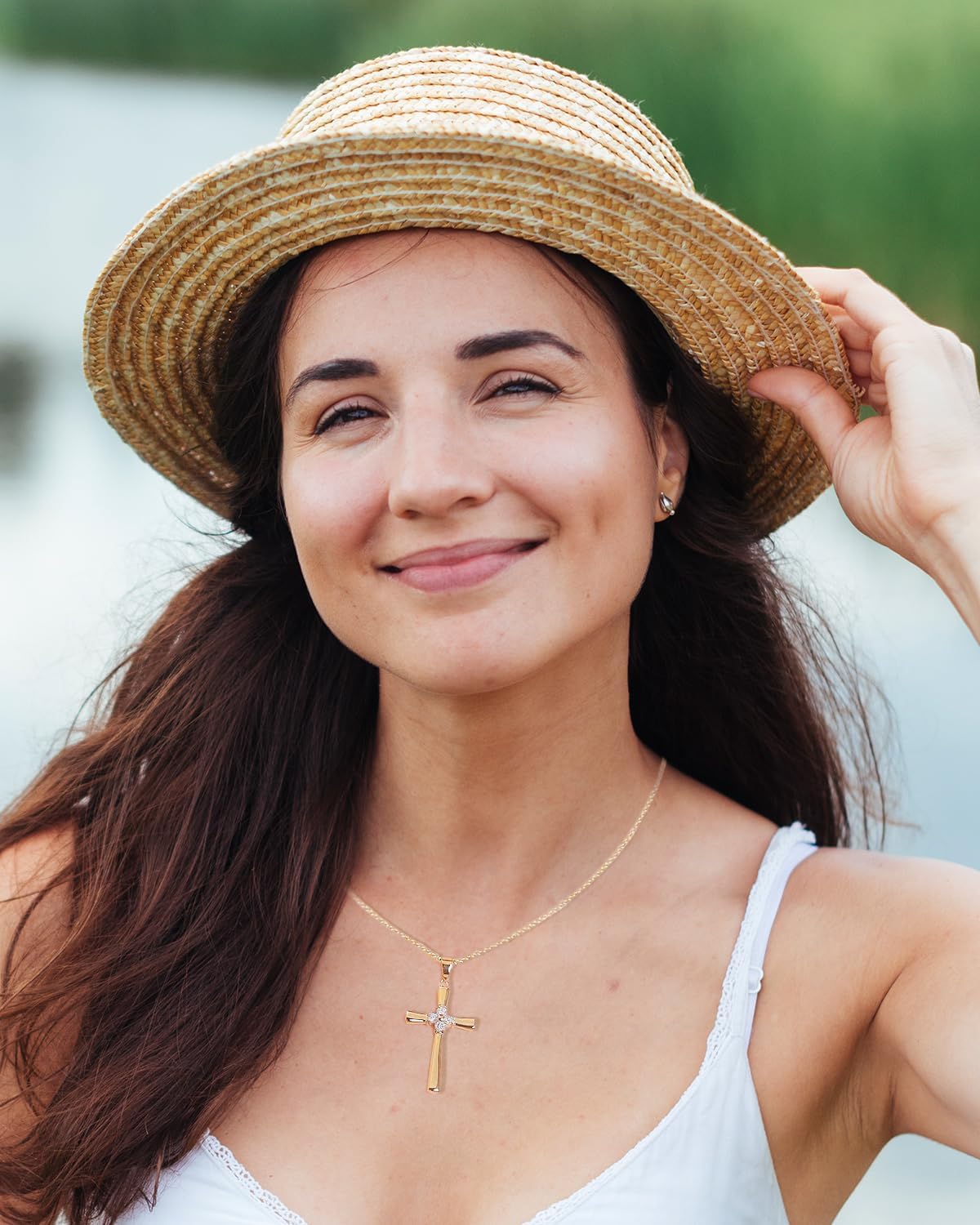 Gold Moissanite Cross Necklace for Women Wife in Light-Up Gift Box,Love Card - Women Anniversary Birthday Gifts Ideas for Wife Her Girlfriend, Christian Cross Chain Jewelry 1CT (18K Real Gold Filled)