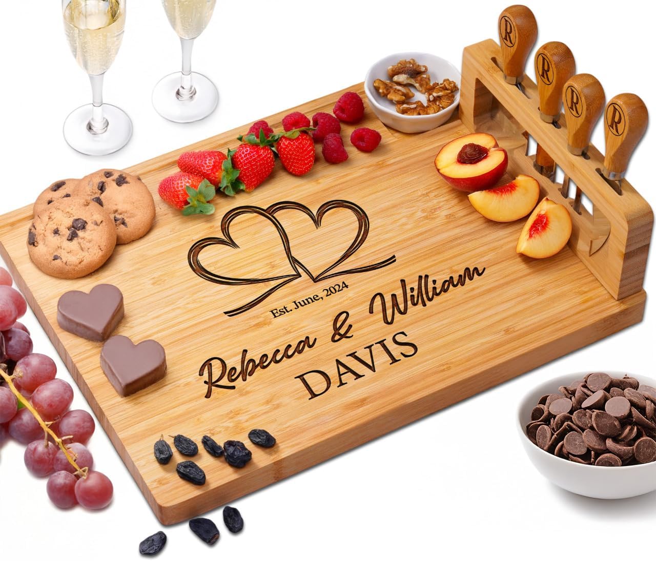 Personalized Charcuterie Board Gifts for Couples – Christmas Custom Large Cheese Board with Knife & Utensil Set for Wedding, Anniversary, Birthday, Housewarming, Engagement, Party, New Home
