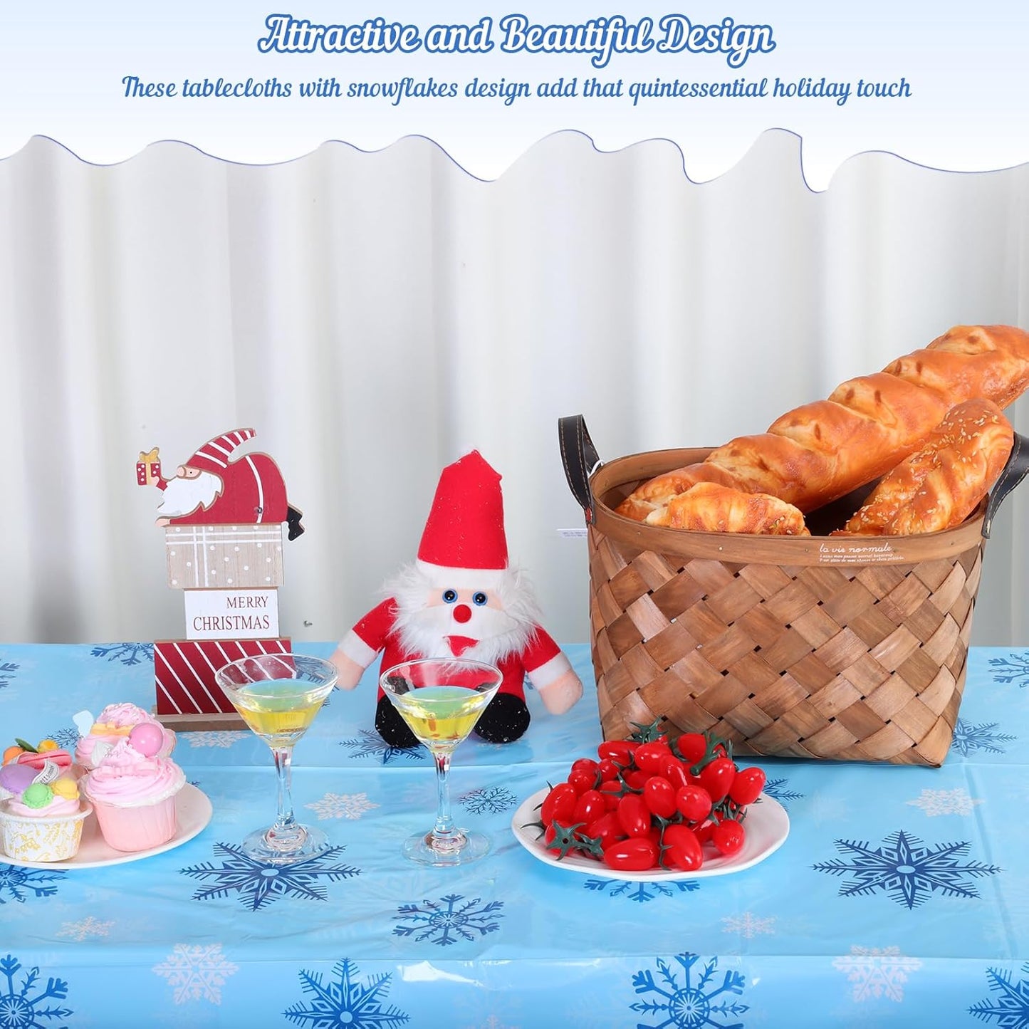 6 Pack Christmas Snowflake Plastic Tablecloth, 54 x 108Inch Blue and White Snowflake Table Cloth Disposable Waterproof Winter Snowflakes Table Cover for Winter Holiday New Year Party Supplies Decor