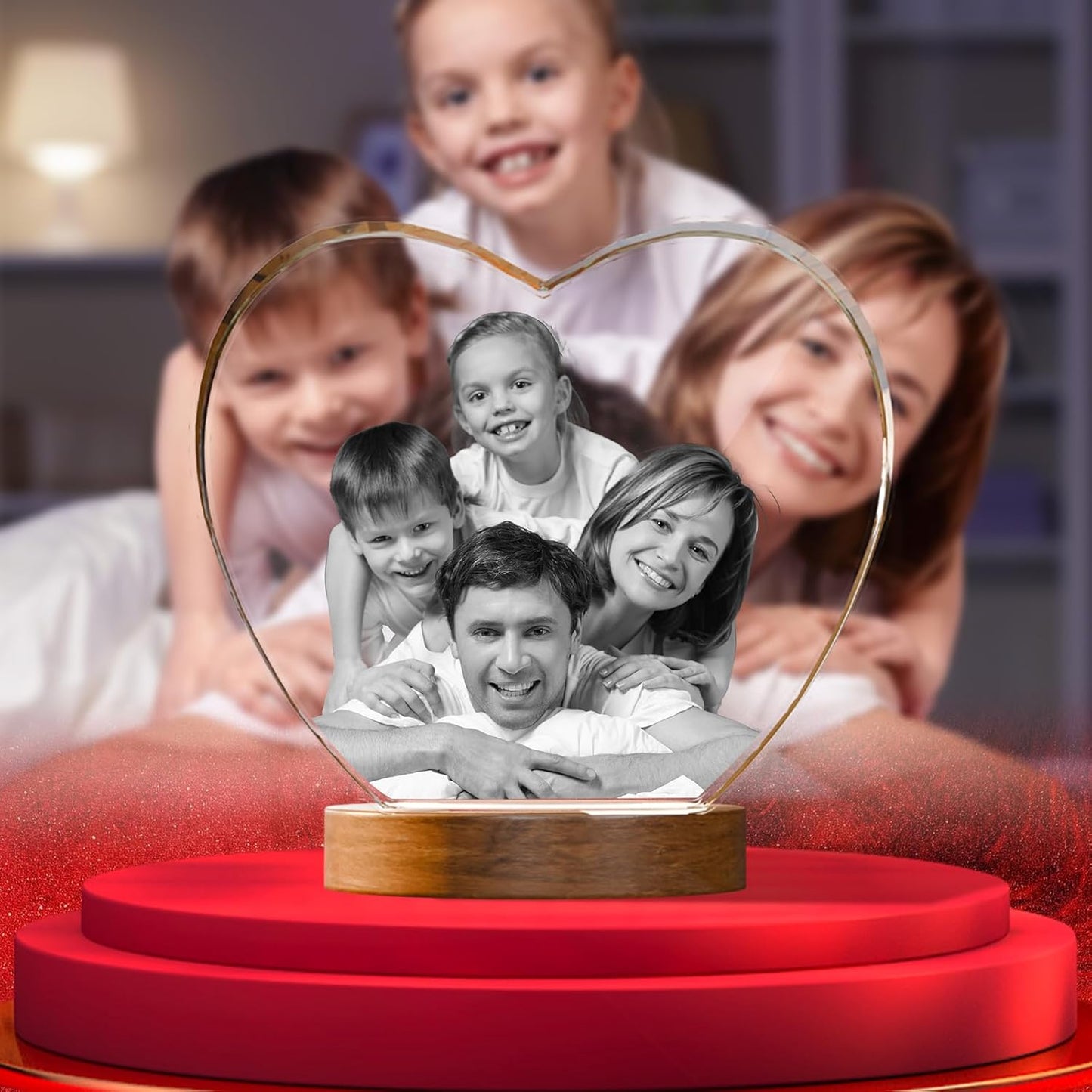 Artmosphere 3D Crystal Photo, Personalized Gifts for Women, Wife, Men, Mom, Father, Her, Him, Dad, Grandpa, Great Customized Gift With Your Own Photo, Custom Glass 3D Laser Etched Picture Wedding - Heart Large