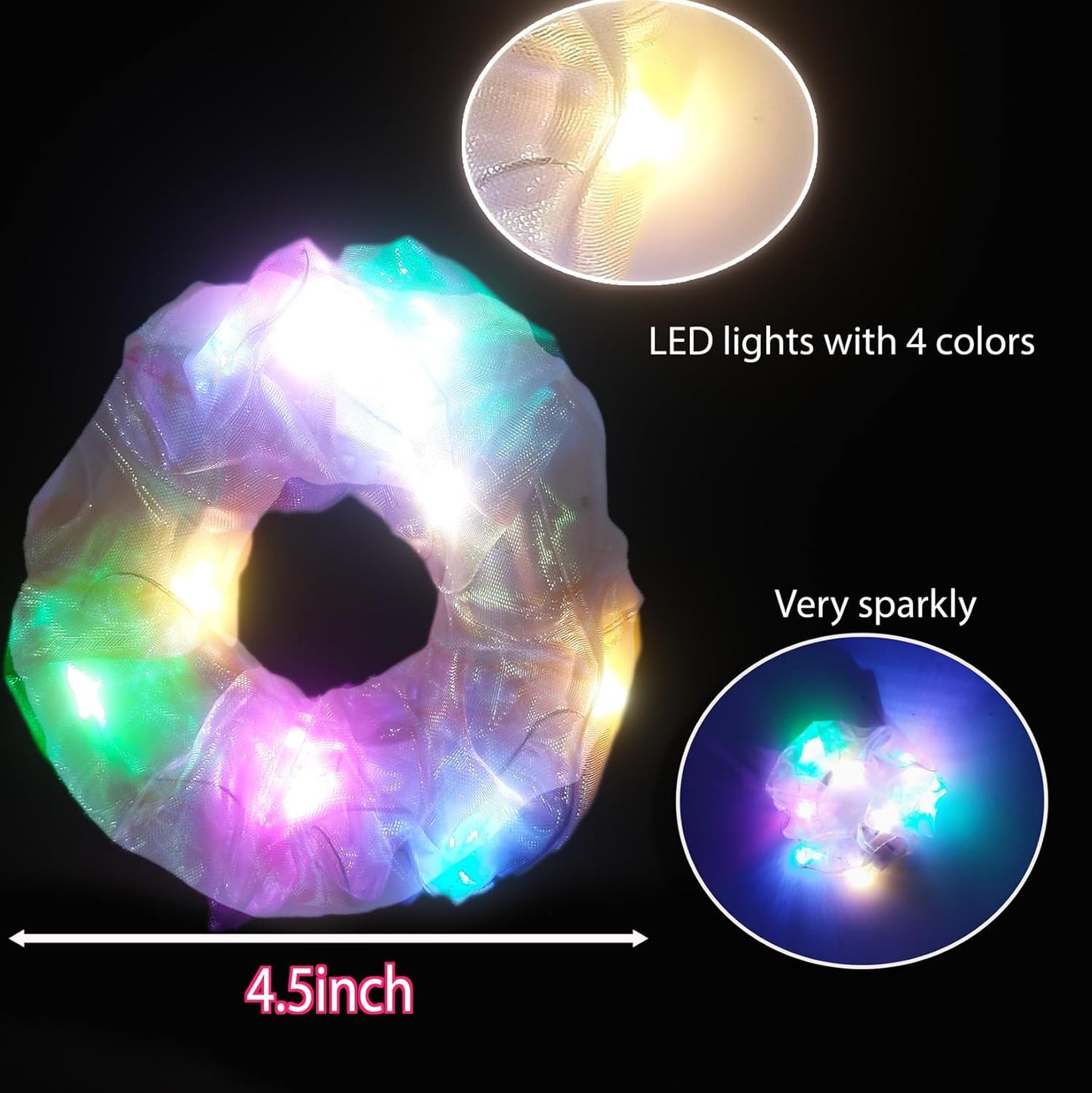 12 Pcs LED Scrunchies 3 Light Modes Elastic Glow Hair Ties Suitable for Neon Parties Light up Hair Scrunchies for Women