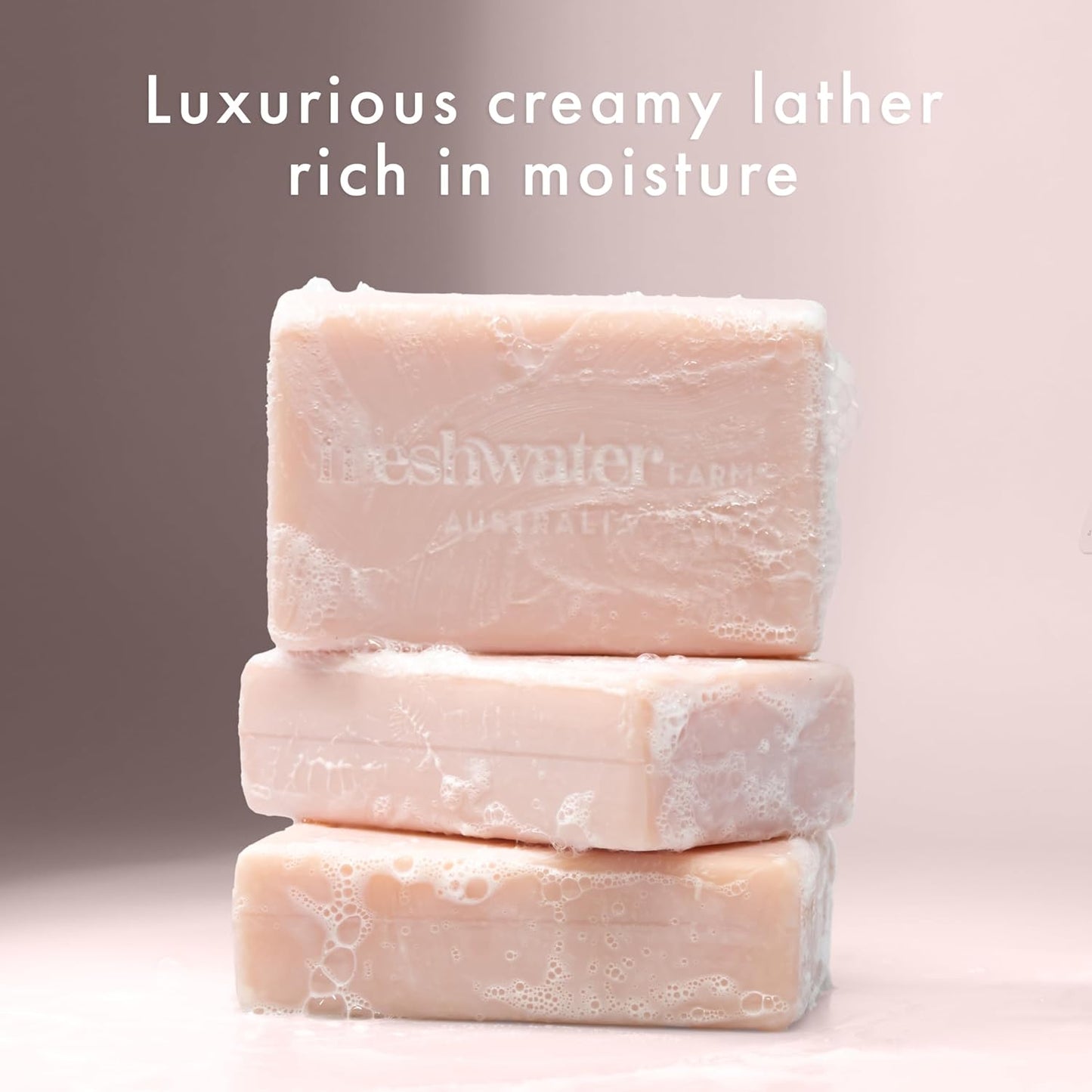 Freshwater Farm Australia Castile Natural Bar Soap | Rosewater + Pink Clay | Australian Made + Family Owned | Triple-Milled with Australian Pink Clay | Recyclable Paper Wrap | 200g x 8pk