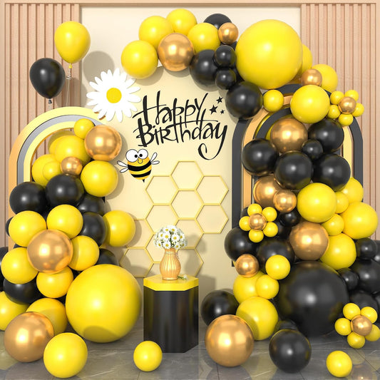 Paready Black and Yellow Balloon Arch Kit, 113Pcs Yellow Black Balloon Garland Kit Gold Party Balloons Metallic Gold Latex Balloons for Birthday Bee Theme Party Baby Shower Wedding