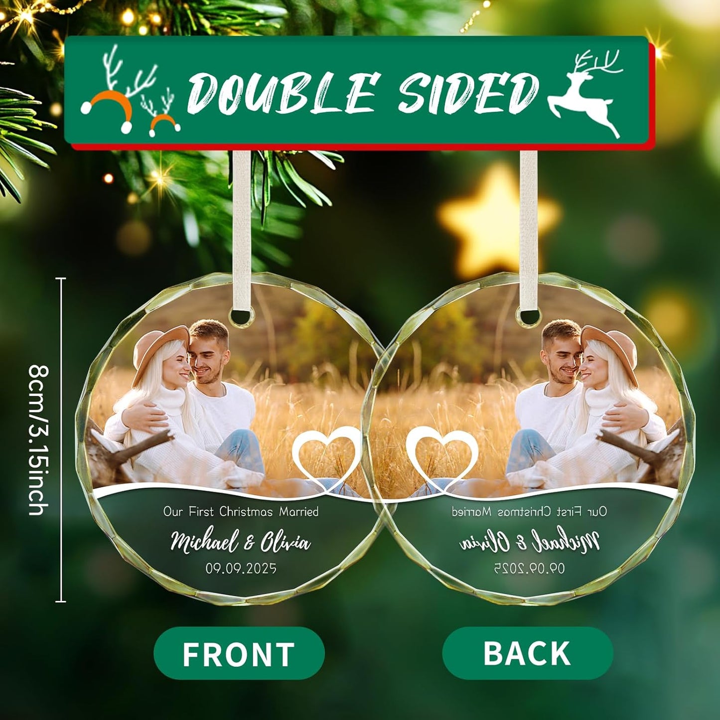 Personalized First Christmas Married Ornament 2025, Custom Engaged Christmas Ornaments with Names, Customized Wedding Engagement Gifts for Newlywed Couples Him Her