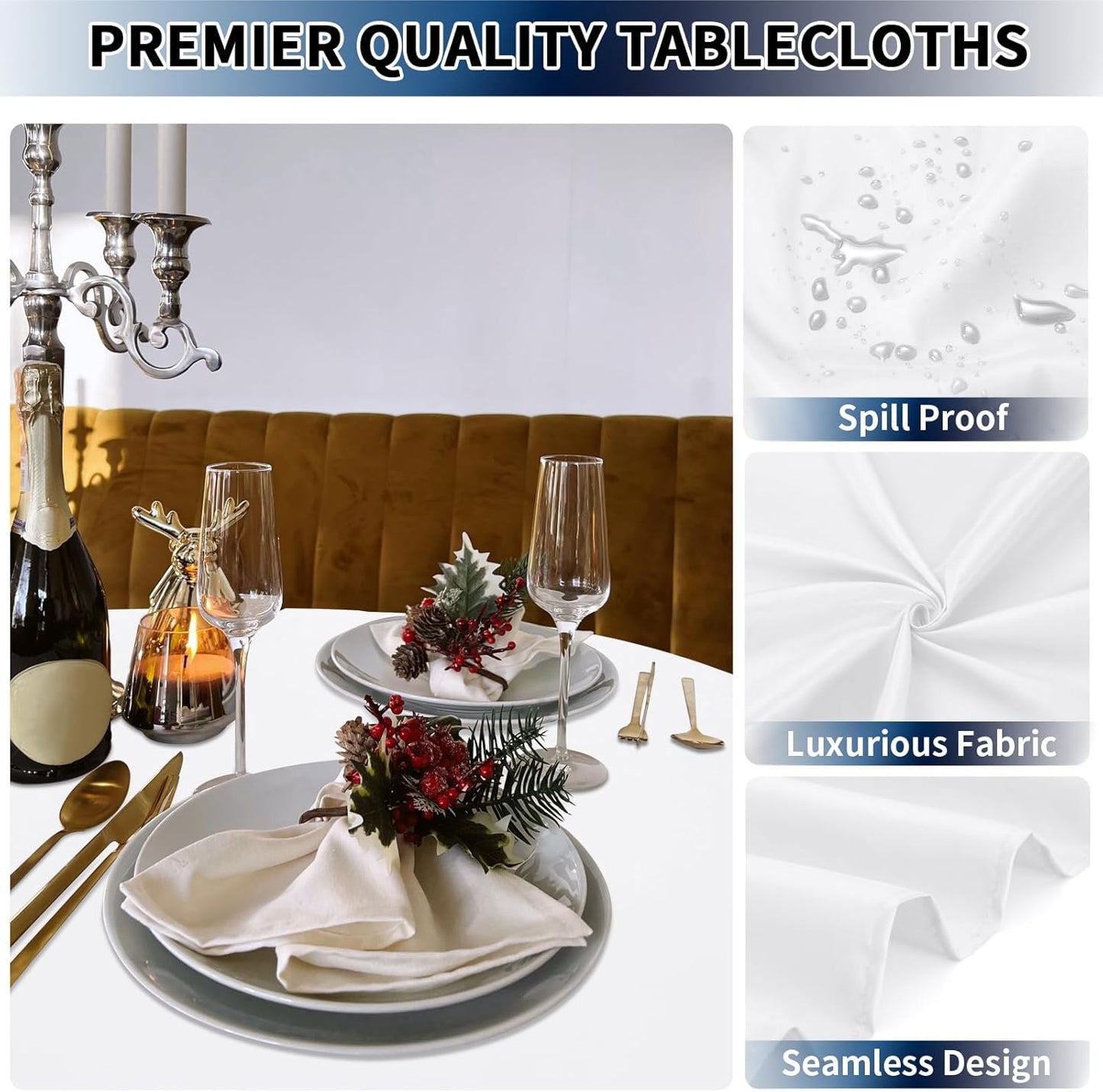 PureFit 10 Pack Round White Table Cloths 120 Inch for Round Tables, Stain and Wrinkle Resistant Table Linens for Home Use, Wedding, Party, Banquet and Camping