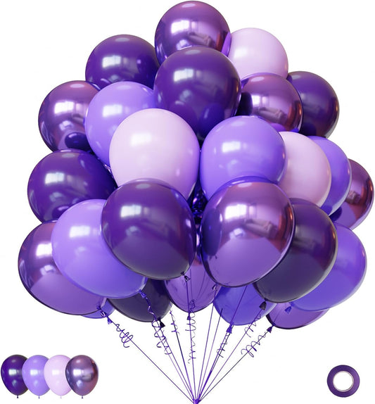 Purple Balloons, 65Pcs 12Inch Dark Purple Party Balloons for Birthday Weddind Bridal Showerl Nautical Party Decorations