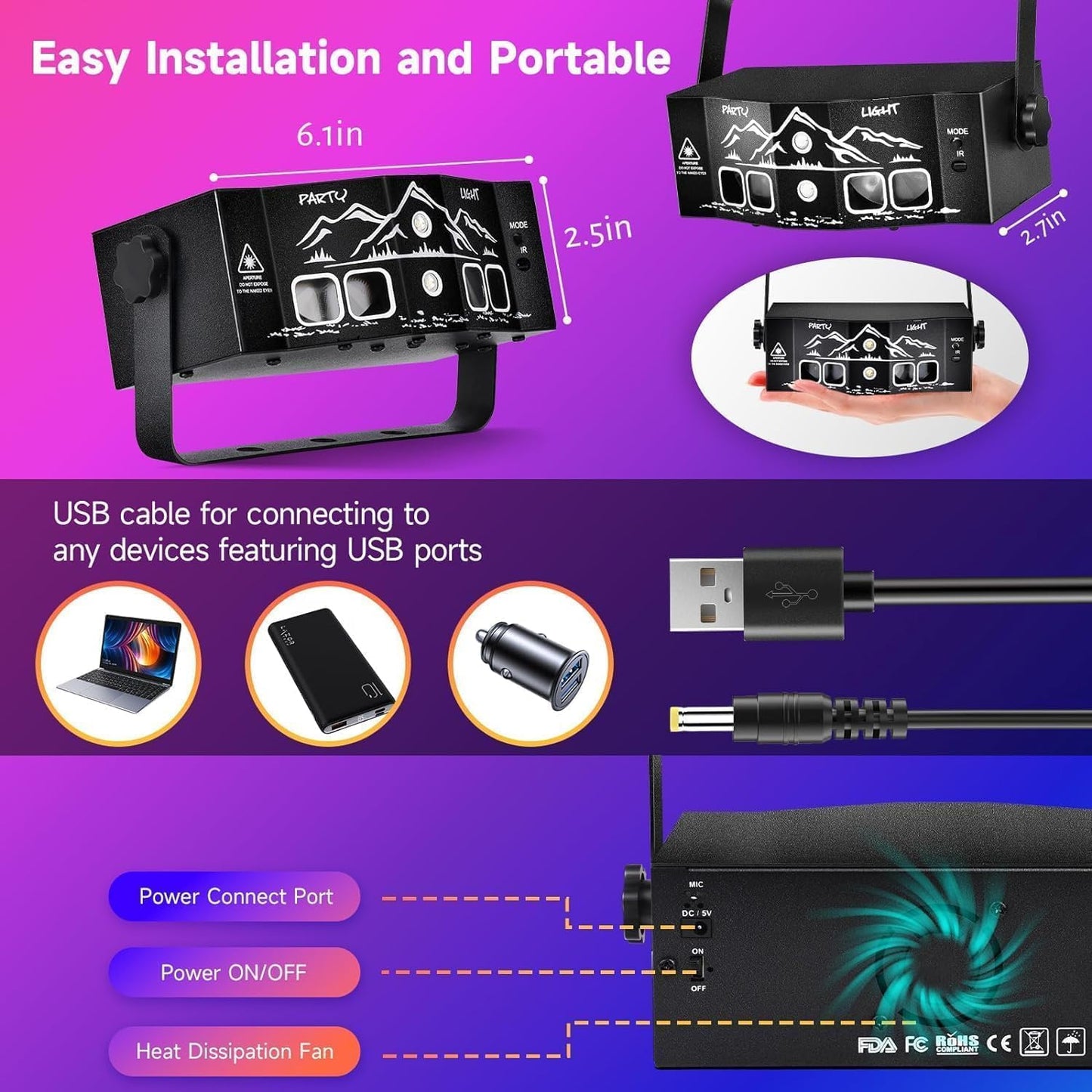 Laser Light for Party, Sound Activated Strobe Light Halloween - 6 Eyes Laser DJ Lights with Remote Control, Rave Lights Glow Party Supplies Party Lights Dance Floor Lights