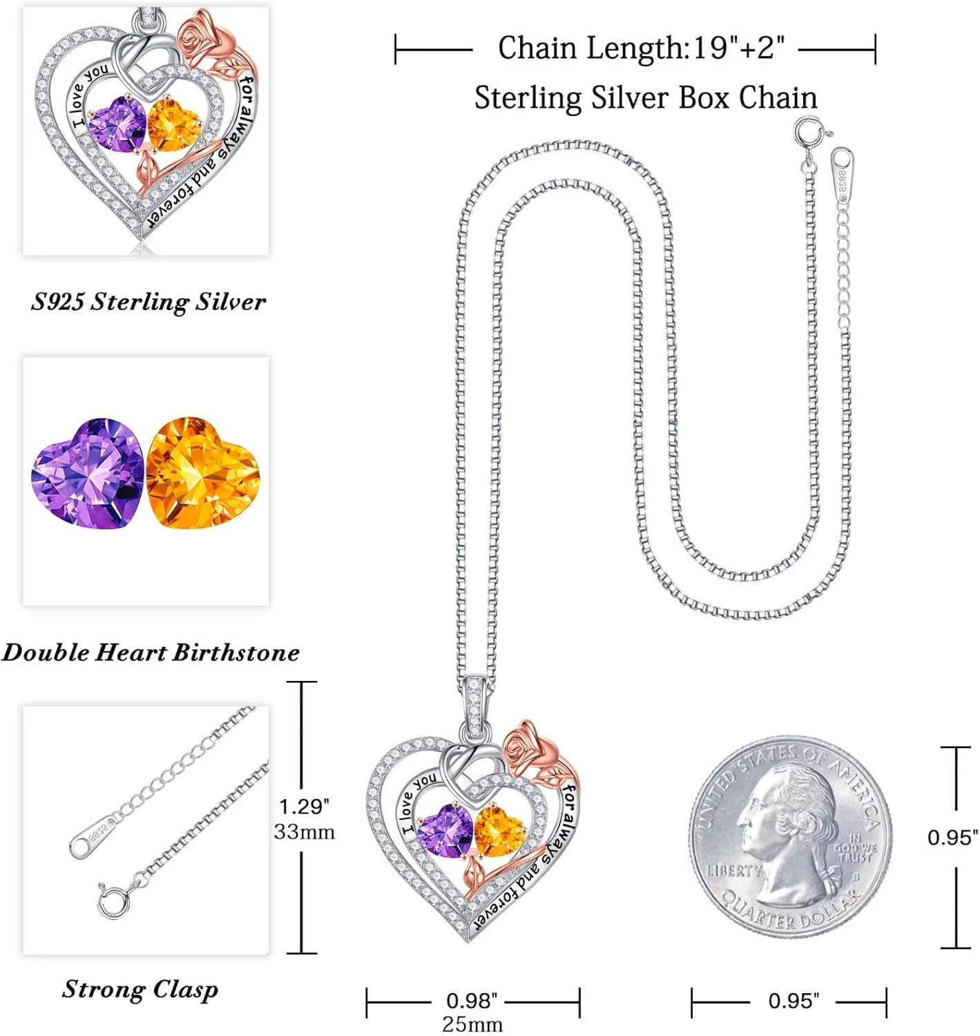 Iefil Christmas Gifts for Wife Women - 925 Sterling Silver Double Birthstone Necklace, Anniversary Birthday Gifts for Women, Jewelry Gift for Wife Girlfriend Mom Her