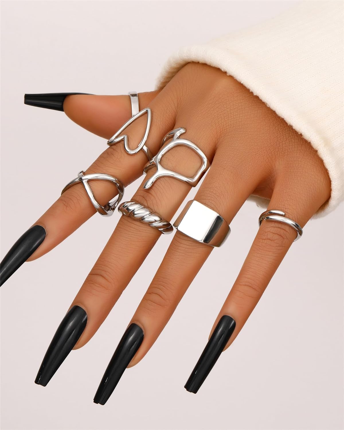 FAXHION 12PCS Gold Stackable Rings Set for Women, 18K Gold Plated Open Stacking Knuckle Ring, Adjustable Chunky Signet Band Statement Ring for Gift